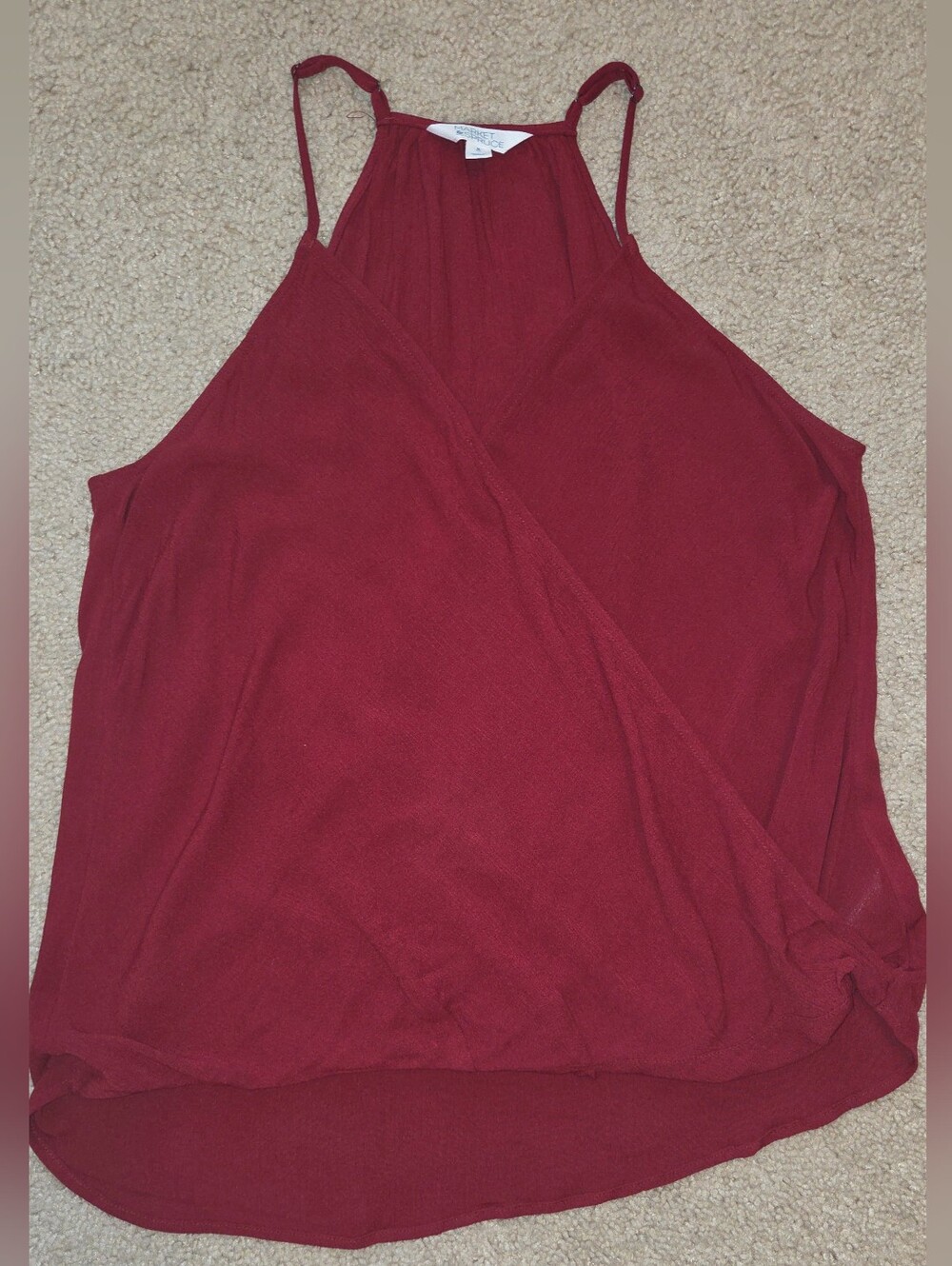 Market & Spruce Burgundy Faux Wrap Halter Tank Top Size M